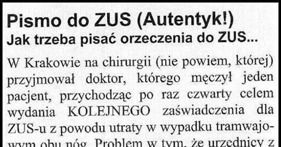 Autentyczne pismo do ZUS