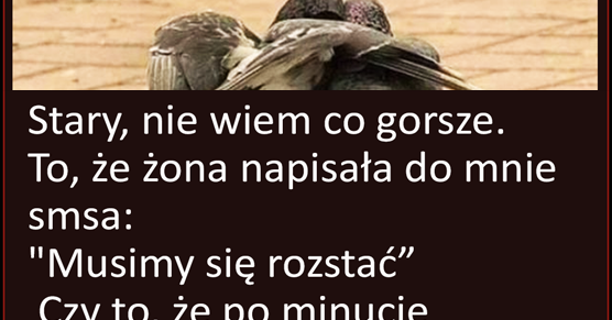 Stary, nie wiem co gorsze. To, że żona napisała do mnie smsa...
